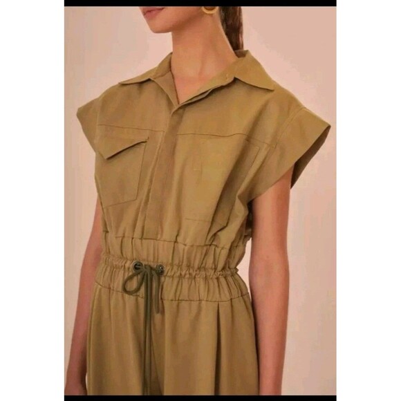 FARM RIO Olive Green Cotton Utility Camp Harem Drawstring Pants Jumpsuit XL - Picture 3 of 14
